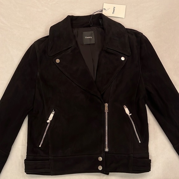 Theory Jackets & Blazers - Theory Black Suede Leather Downtown Moto Amorim Jacket Large